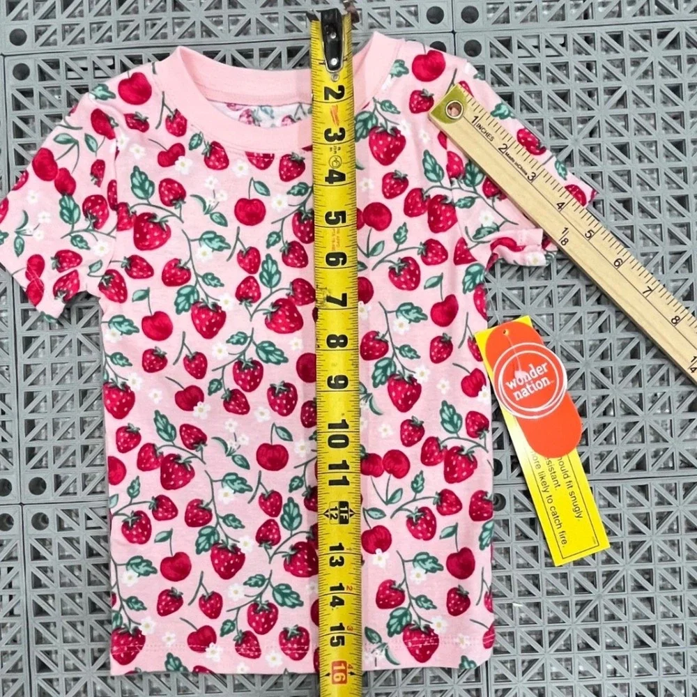 Pink Strawberry Cherry Print Pajamas Girls 3T Snug Fit 2pc Set Springtime‎ Cute